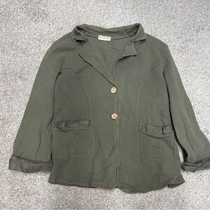 Talia Benson Blazer Womens Small? Green Linen Cotton Blend Jacket Italy